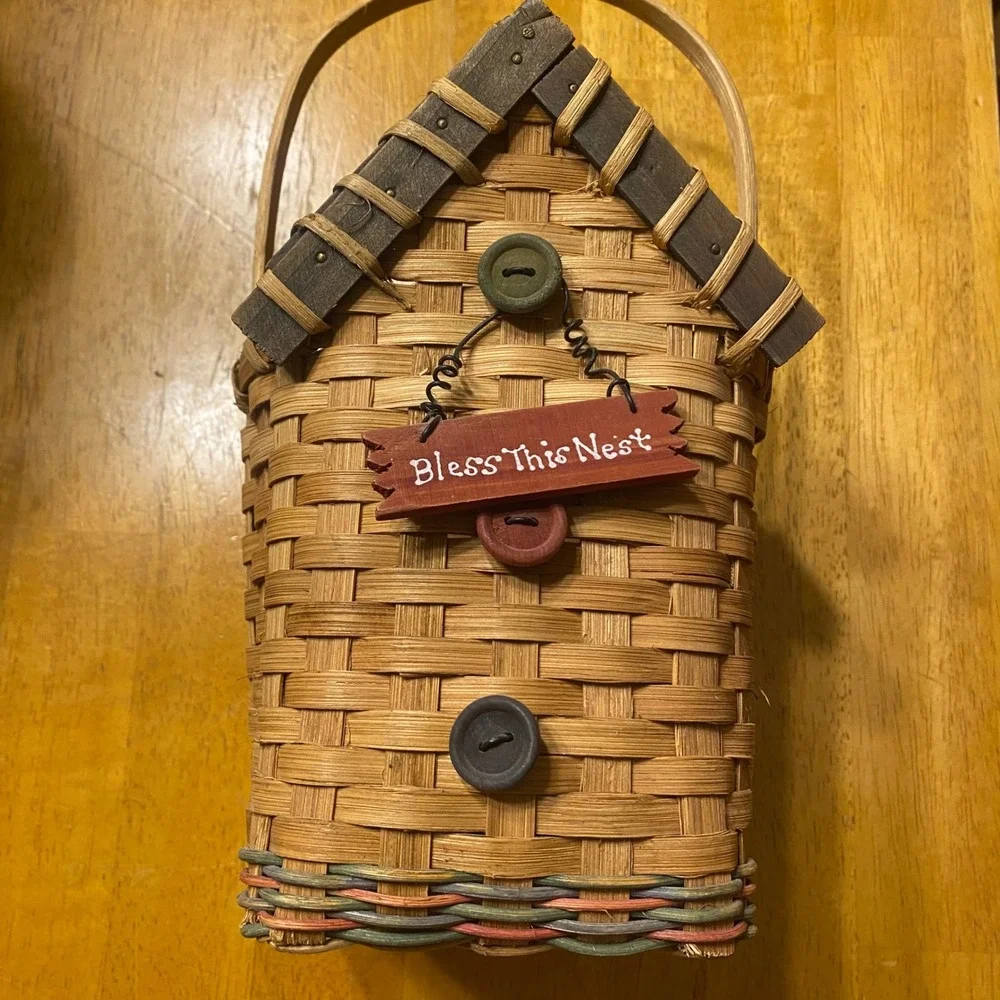 Bless This Nest Woven Birdhouse Basket‎ Farmhouse Decor Rustic